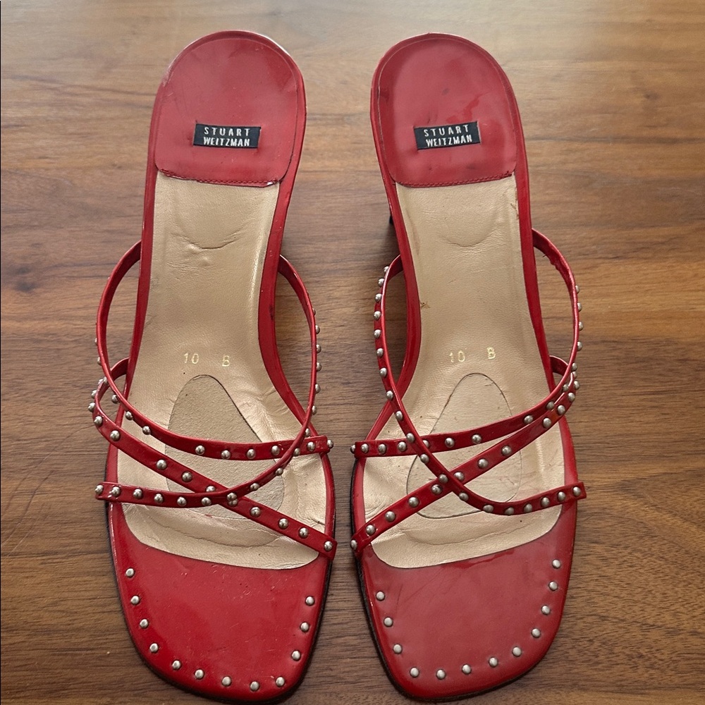 Stuart Weitzman Red Sandals with Silver Studs